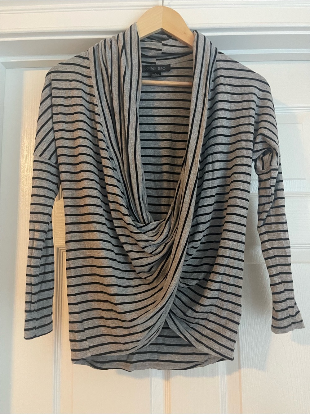 Double Zero Gray and Black Striped Cowl-Neck top